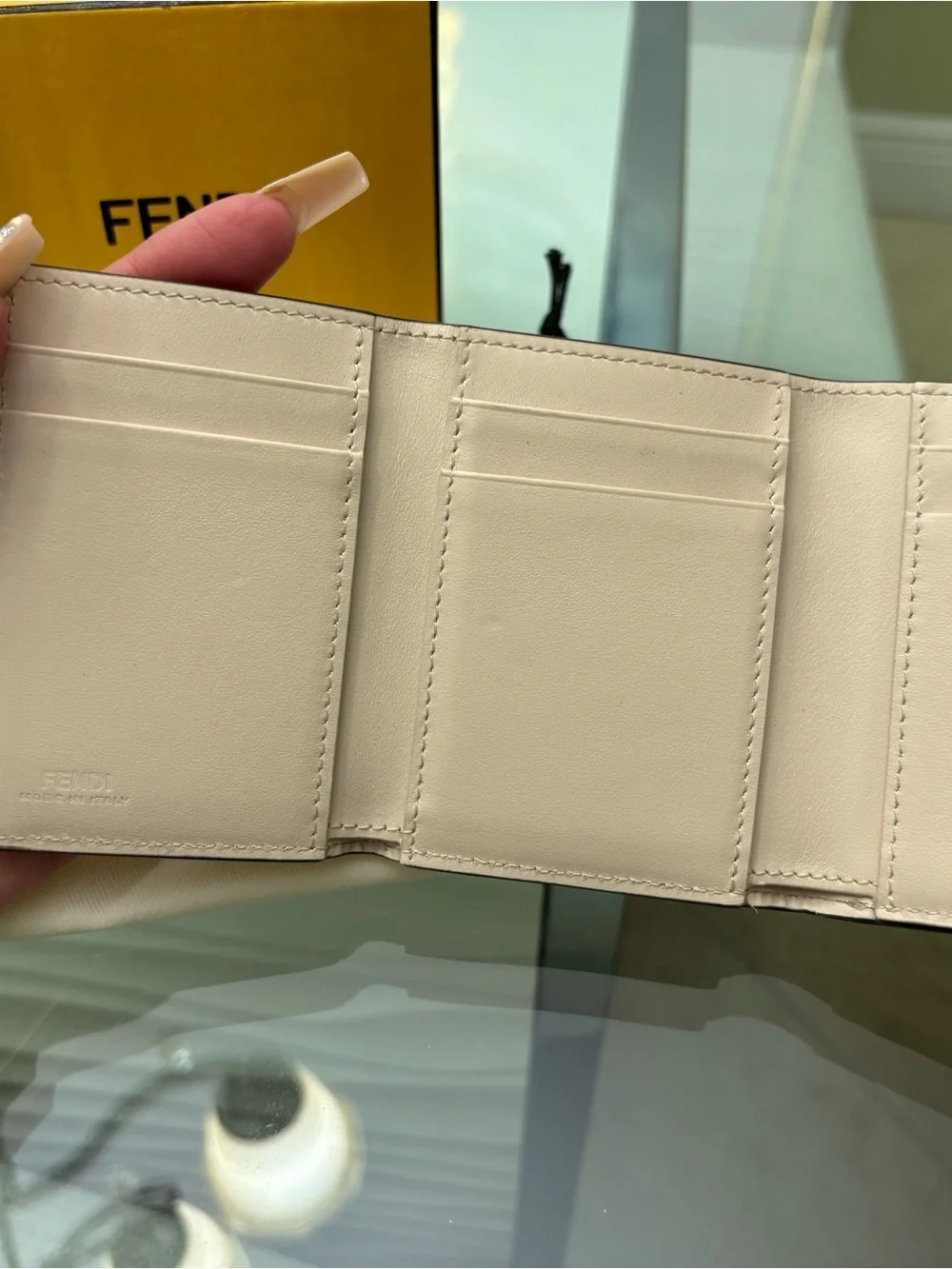 Authentic Fendi Tri-fold light pink and Cream Leather Wallet with Gold FF Logo